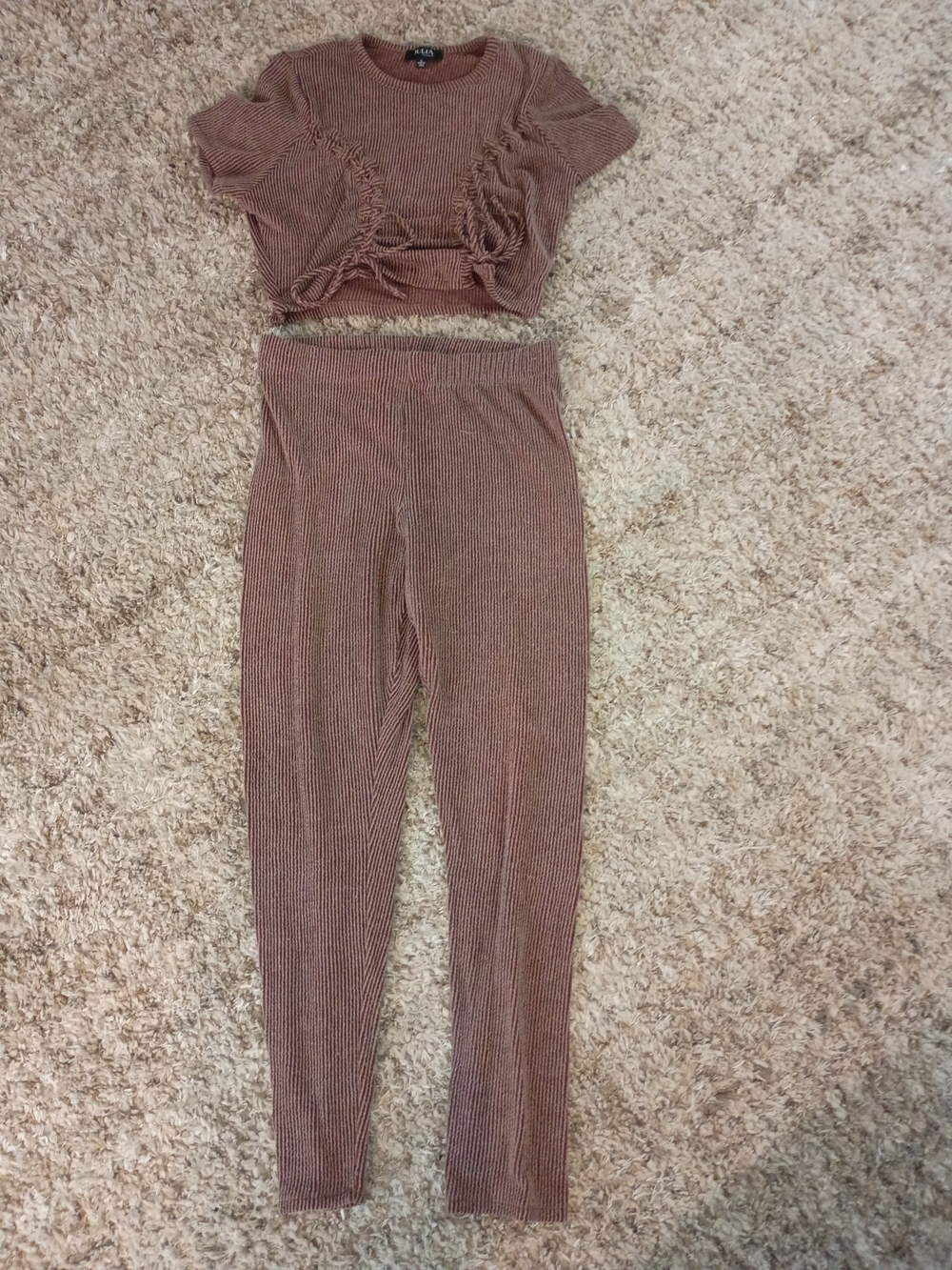 Julia By Love Ribbed Crop Top & High-Waist Legging Set - Brown
